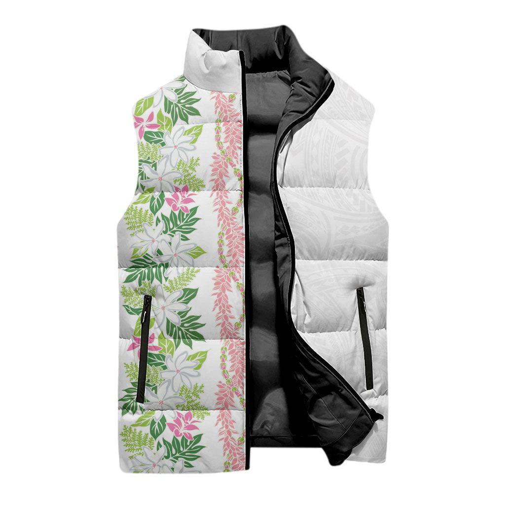 Monstera Tiare Plumeria Sleeveless Puffer Jacket Green Polynesian Pattern LT01 - Polynesian Pride