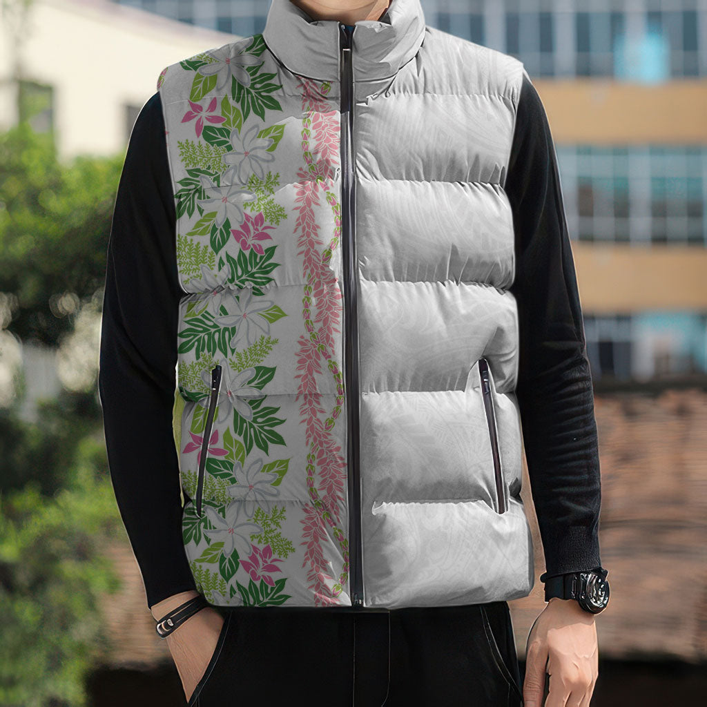 Monstera Tiare Plumeria Sleeveless Puffer Jacket Green Polynesian Pattern LT01 - Polynesian Pride