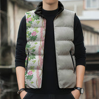 Monstera Tiare Plumeria Sleeveless Puffer Jacket Green Polynesian Pattern LT01 - Polynesian Pride