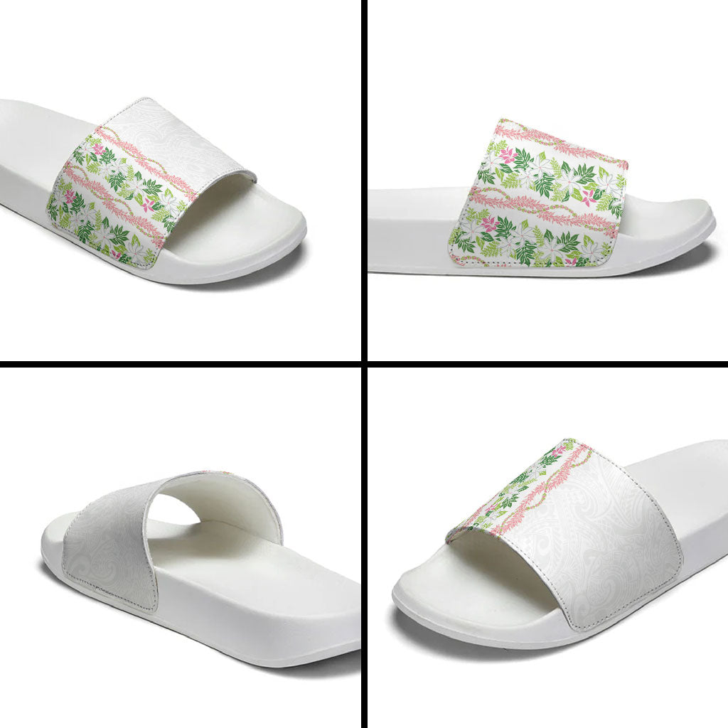 Monstera Tiare Plumeria Slide Sandals Green Polynesian Pattern LT01 - Polynesian Pride