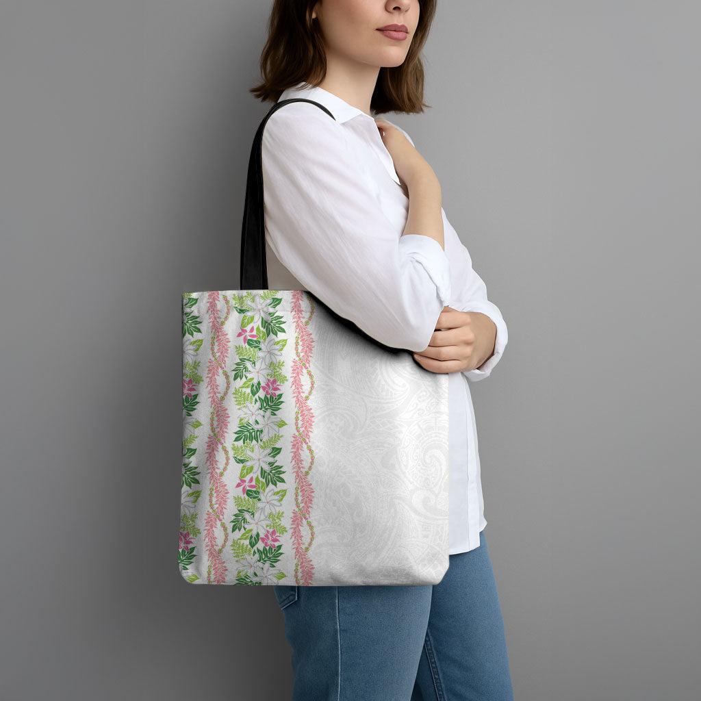 Monstera Tiare Plumeria Tote Bag Green Polynesian Pattern LT01 - Polynesian Pride