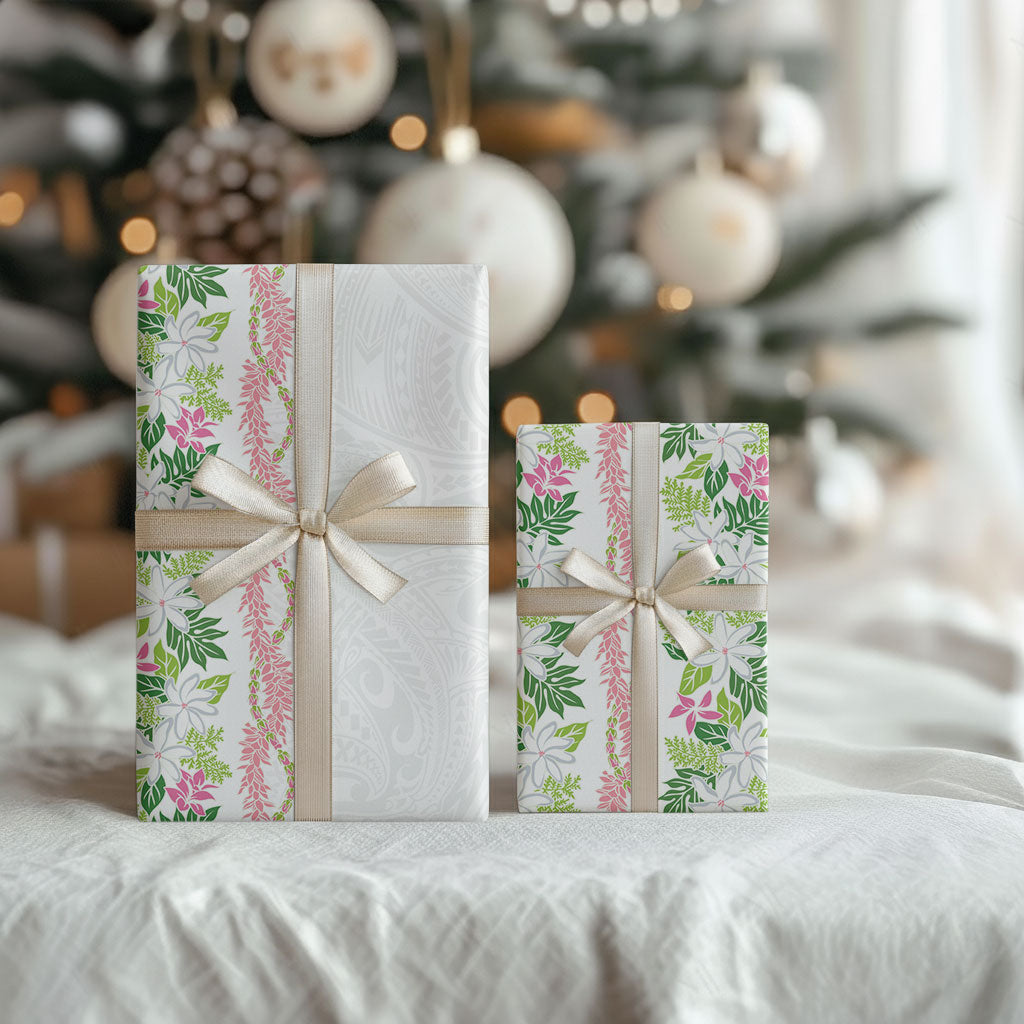 Monstera Tiare Plumeria Wrapping Paper Green Polynesian Pattern LT01 - Polynesian Pride