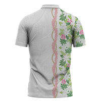 Monstera Tiare Plumeria Zipper Polo Shirt Green Polynesian Pattern LT01 - Polynesian Pride
