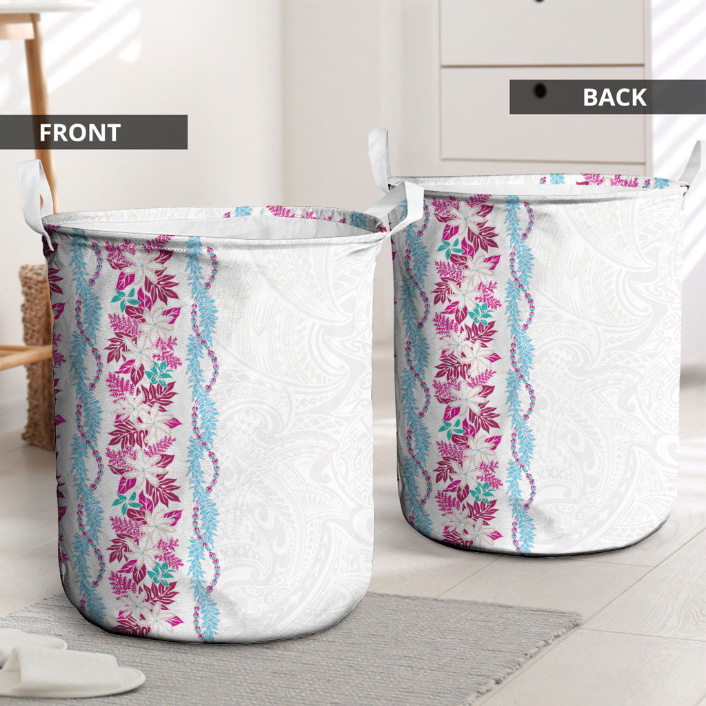 Monstera Tiare Plumeria Laundry Basket Pink Polynesian Pattern LT01 - Polynesian Pride