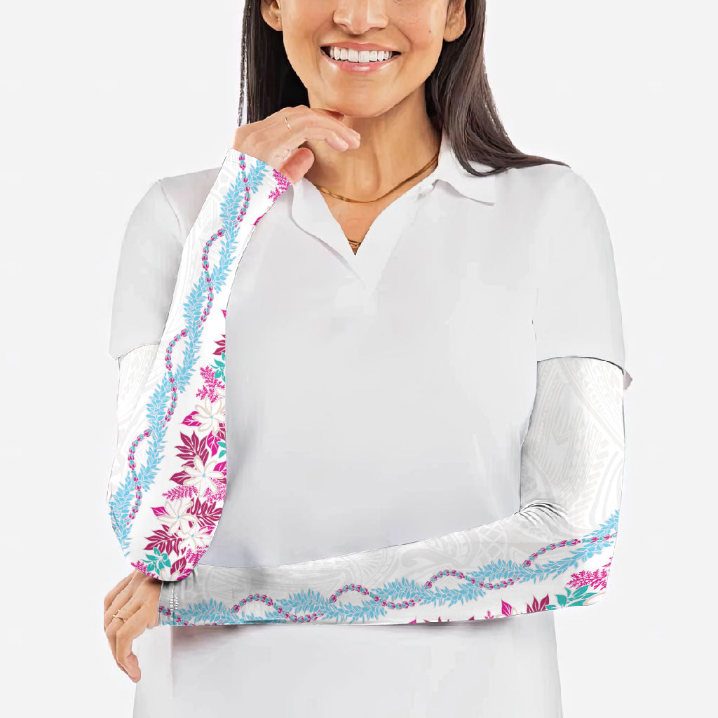 Monstera Tiare Plumeria Arm Sleeves Pink Polynesian Pattern LT01 - Polynesian Pride