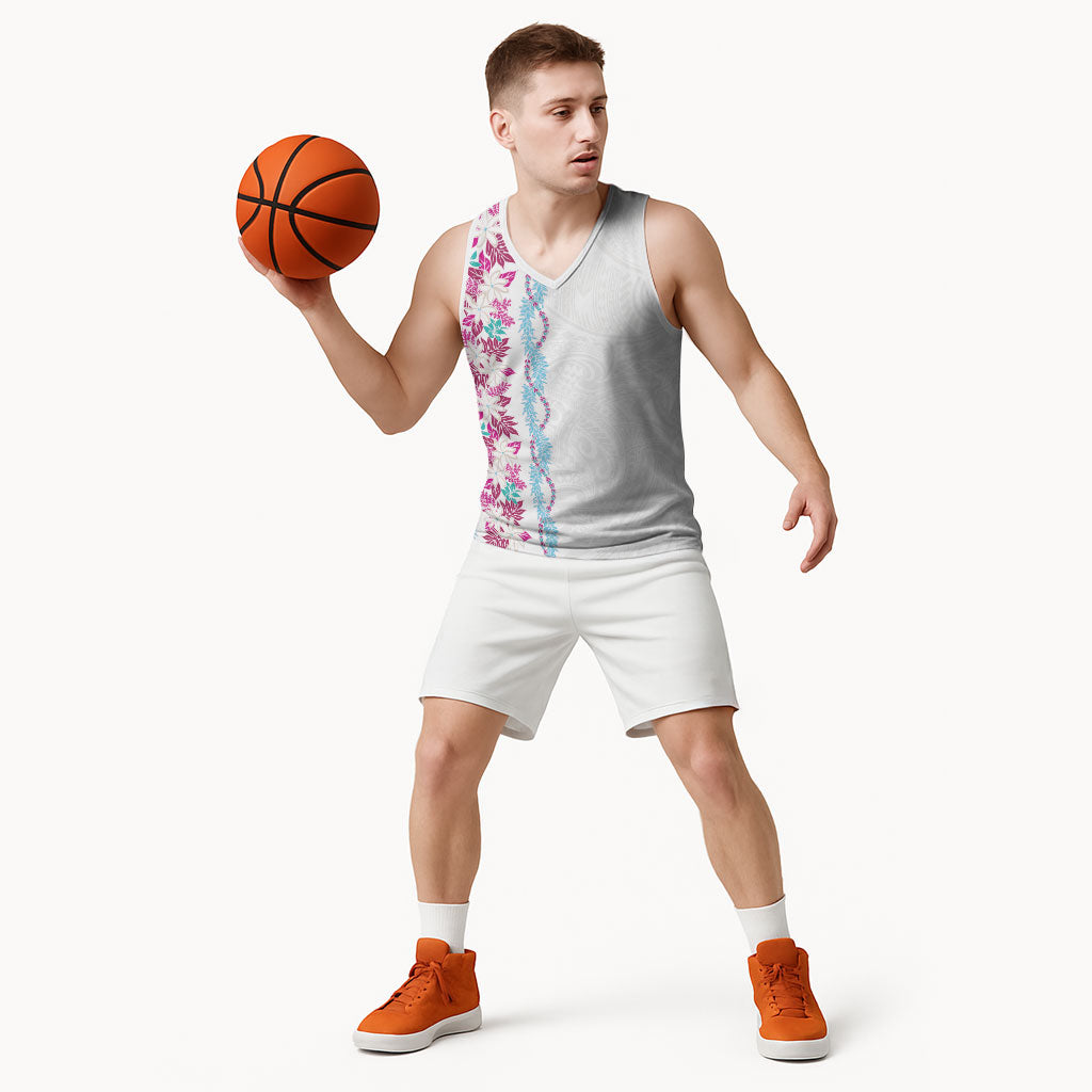 Monstera Tiare Plumeria Basketball Jersey Pink Polynesian Pattern LT01 - Polynesian Pride