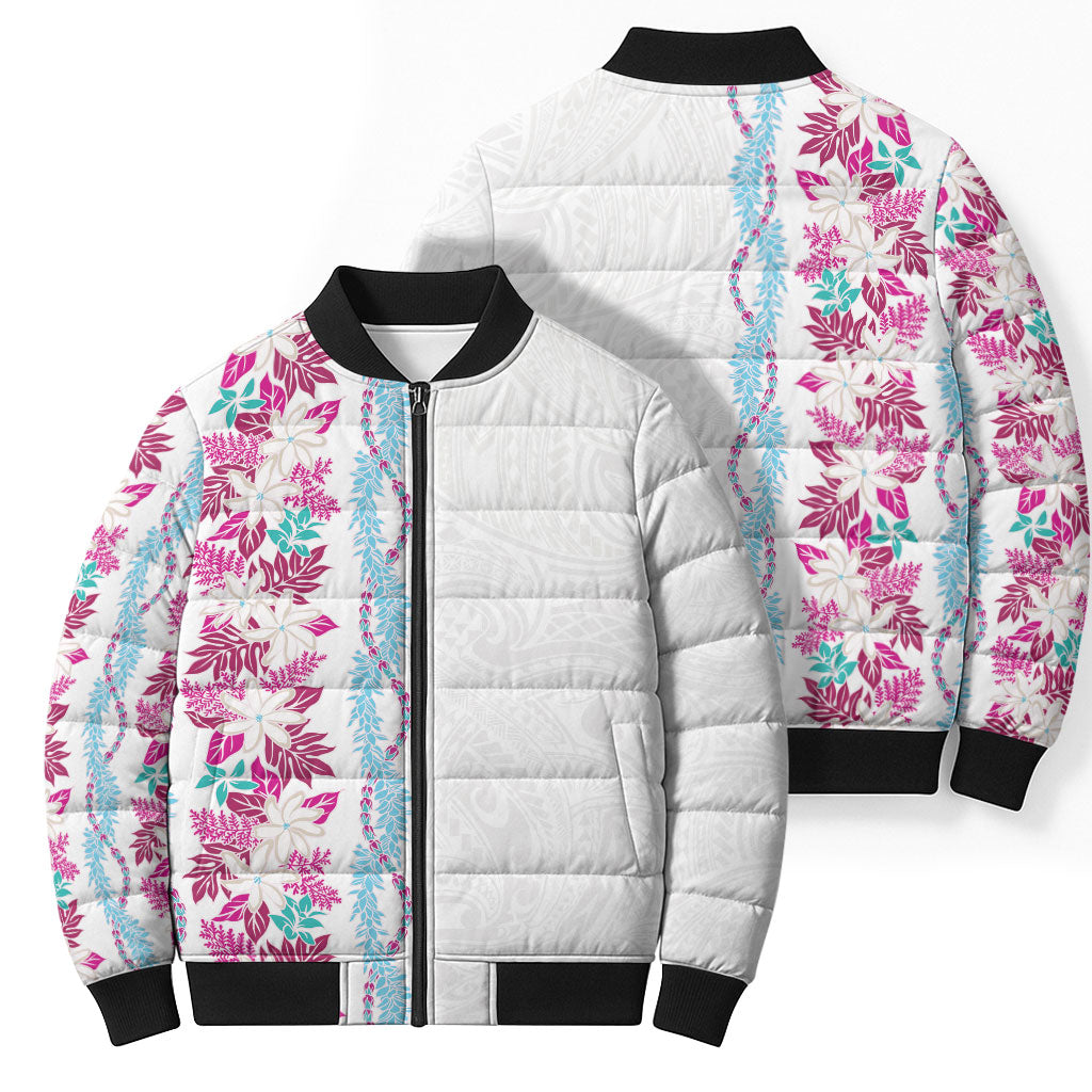 Monstera Tiare Plumeria Bomber Puffer Jacket Pink Polynesian Pattern LT01 - Polynesian Pride