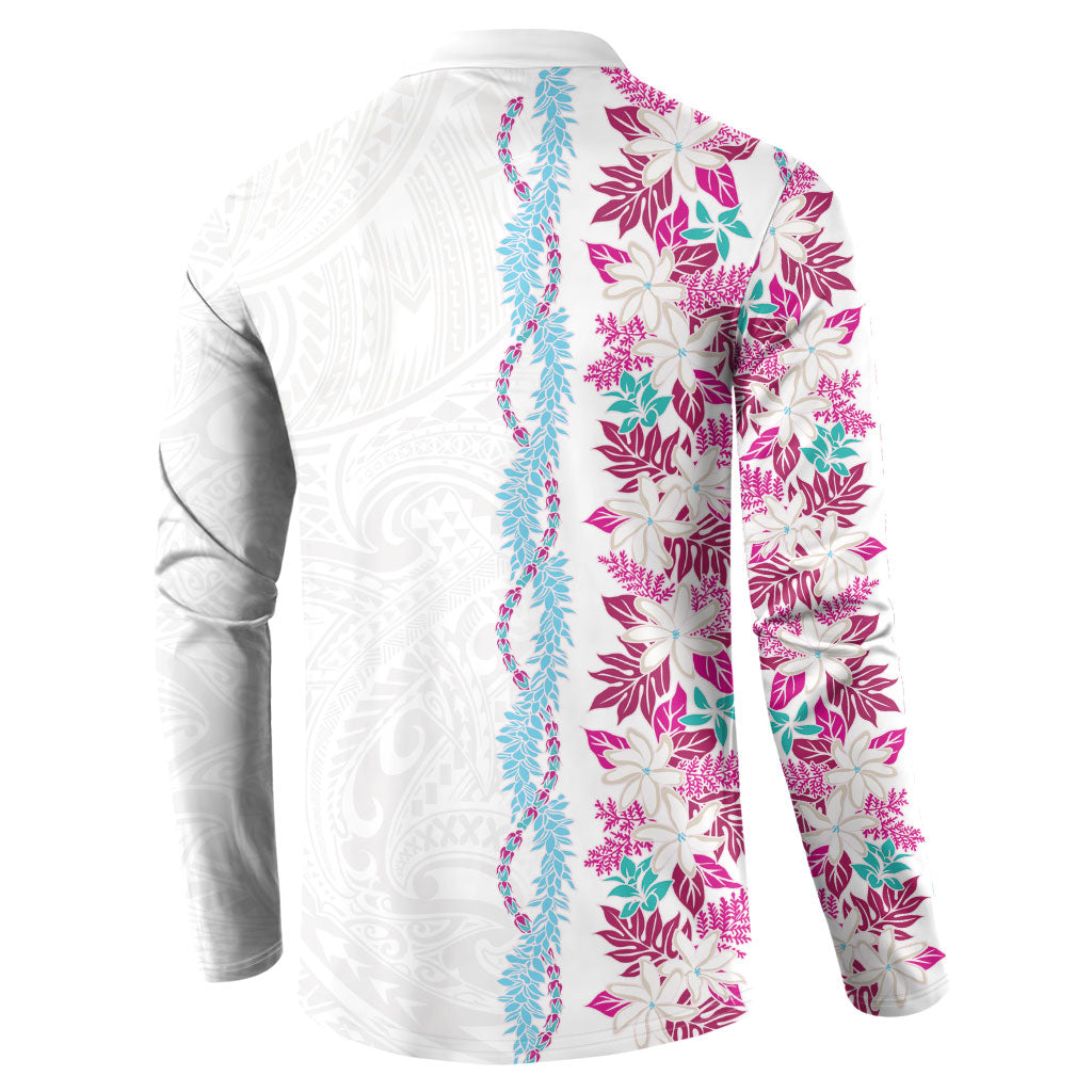 Monstera Tiare Plumeria Button Sweatshirt Pink Polynesian Pattern LT01 - Polynesian Pride