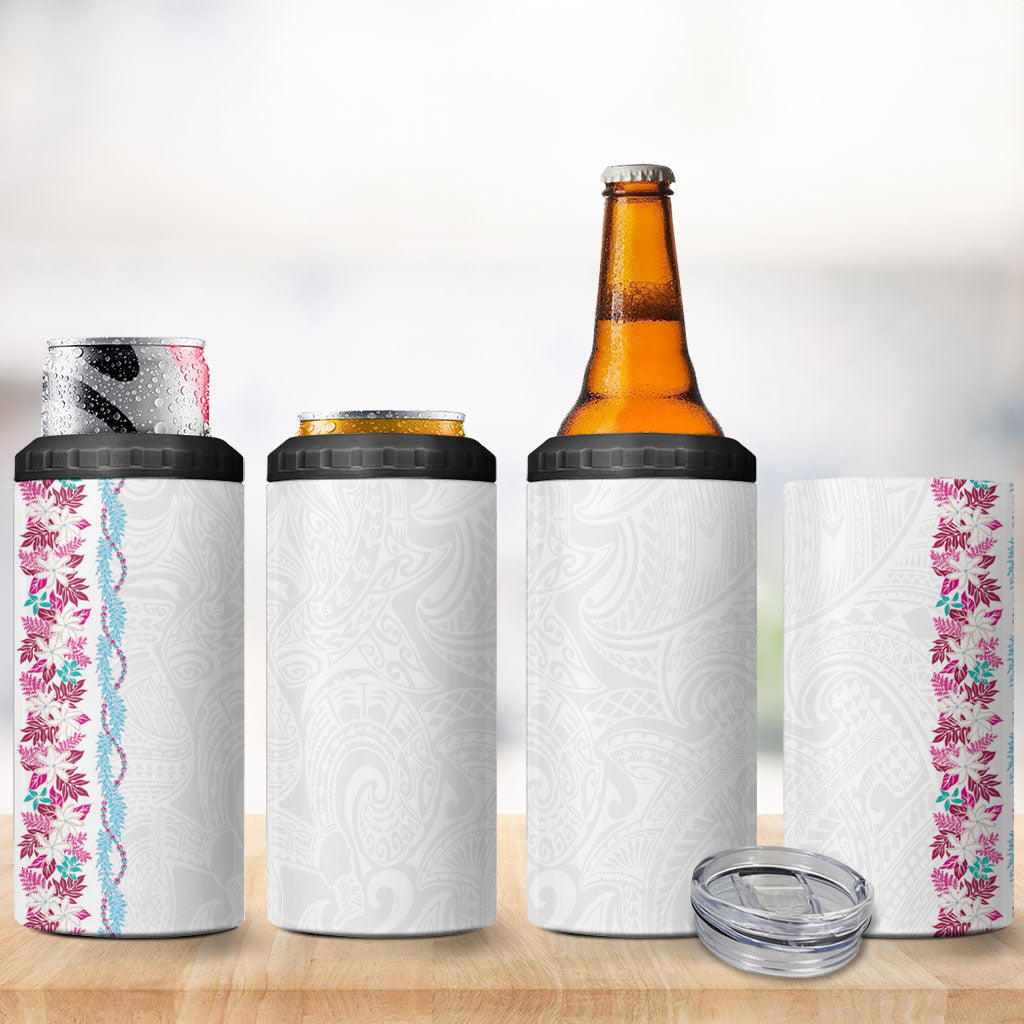 Monstera Tiare Plumeria 4 in 1 Can Cooler Tumbler Pink Polynesian Pattern LT01 - Polynesian Pride
