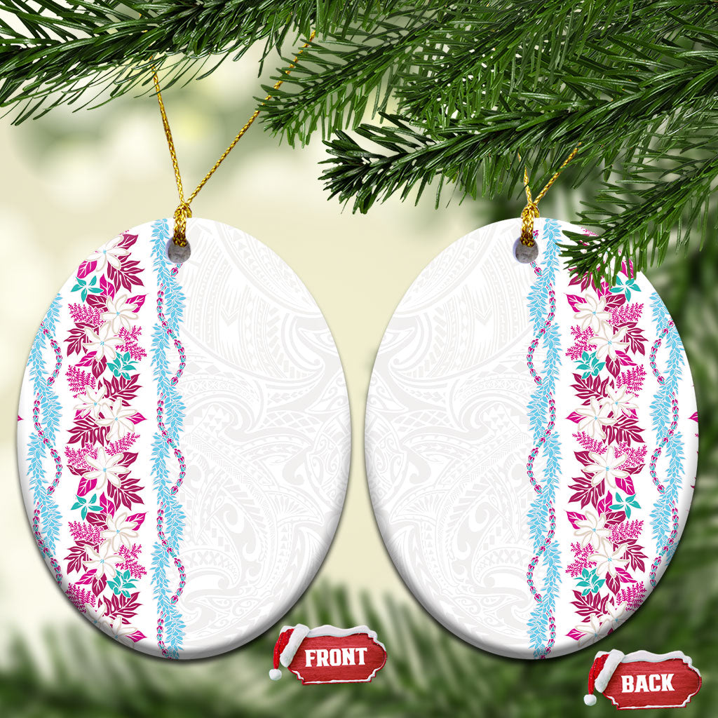 Monstera Tiare Plumeria Ceramic Ornament Pink Polynesian Pattern LT01 Oval Pink - Polynesian Pride