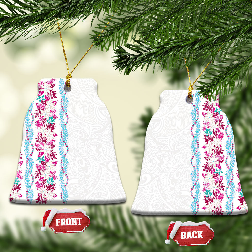 Monstera Tiare Plumeria Ceramic Ornament Pink Polynesian Pattern LT01 Bell Flake Pink - Polynesian Pride
