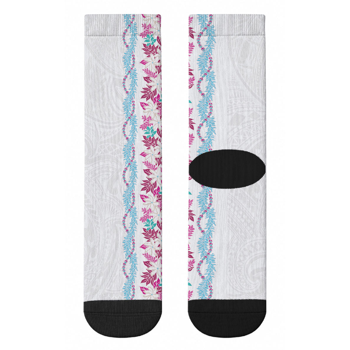 Monstera Tiare Plumeria Crew Socks Pink Polynesian Pattern