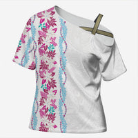 Monstera Tiare Plumeria Cross Shoulder Shirt Pink Polynesian Pattern LT01 Female Pink - Polynesian Pride