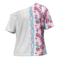 Monstera Tiare Plumeria Cross Shoulder Shirt Pink Polynesian Pattern LT01 - Polynesian Pride