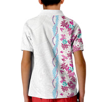 Monstera Tiare Plumeria Kid Polo Shirt Pink Polynesian Pattern LT01 - Polynesian Pride
