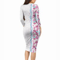 Monstera Tiare Plumeria Long Sleeve Bodycon Dress Pink Polynesian Pattern LT01 - Polynesian Pride