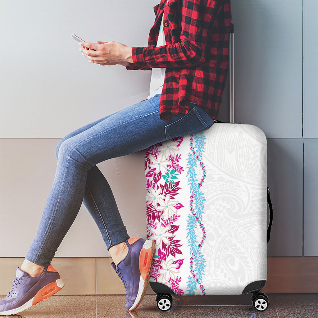 Monstera Tiare Plumeria Luggage Cover Pink Polynesian Pattern LT01 - Polynesian Pride