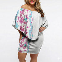 Monstera Tiare Plumeria Off Shoulder Short Dress Pink Polynesian Pattern LT01 Women Pink - Polynesian Pride