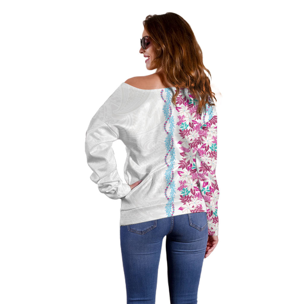 Monstera Tiare Plumeria Off Shoulder Sweater Pink Polynesian Pattern LT01 - Polynesian Pride