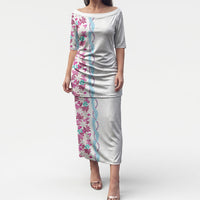 Monstera Tiare Plumeria Puletasi Pink Polynesian Pattern LT01 Long Dress Pink - Polynesian Pride