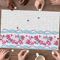 Monstera Tiare Plumeria Puzzle Pink Polynesian Pattern LT01 - Polynesian Pride