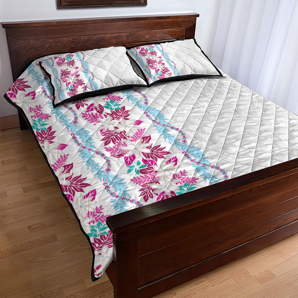 Monstera Tiare Plumeria Quilt Bed Set Pink Polynesian Pattern LT01 - Polynesian Pride