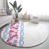 Monstera Tiare Plumeria Round Carpet Pink Polynesian Pattern LT01 - Polynesian Pride