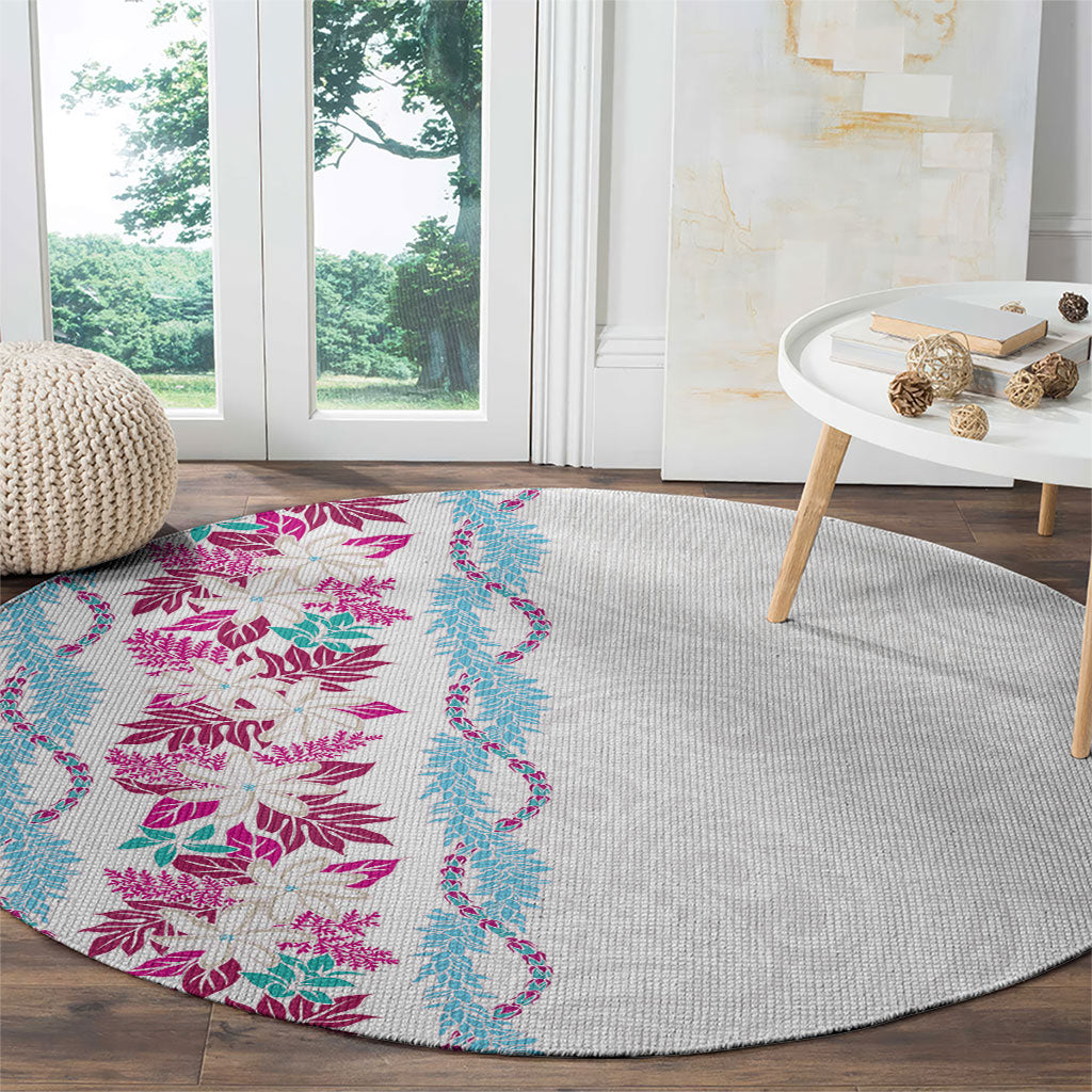 Monstera Tiare Plumeria Round Carpet Pink Polynesian Pattern LT01 - Polynesian Pride