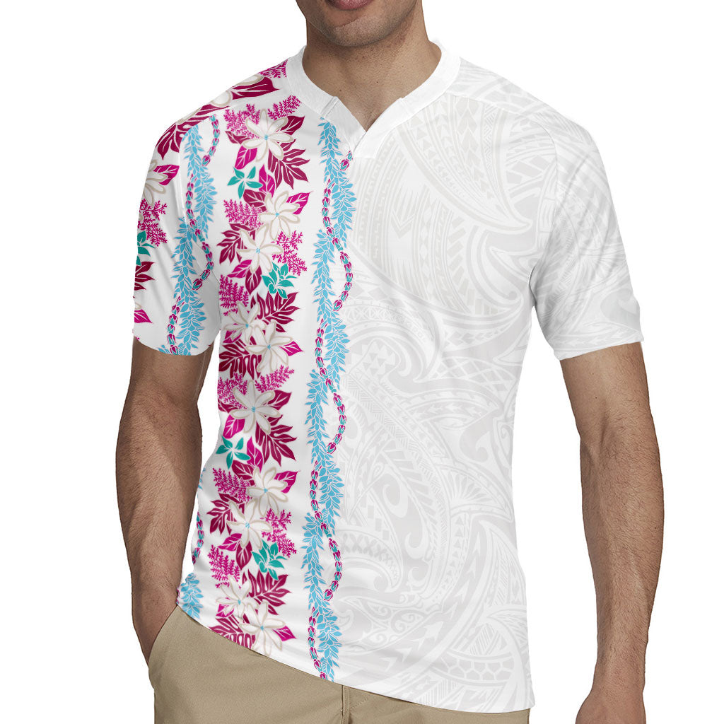 Monstera Tiare Plumeria Rugby Jersey Pink Polynesian Pattern LT01 - Polynesian Pride
