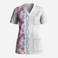 Monstera Tiare Plumeria Scrub Top Pink Polynesian Pattern LT01 Adult Pink - Polynesian Pride