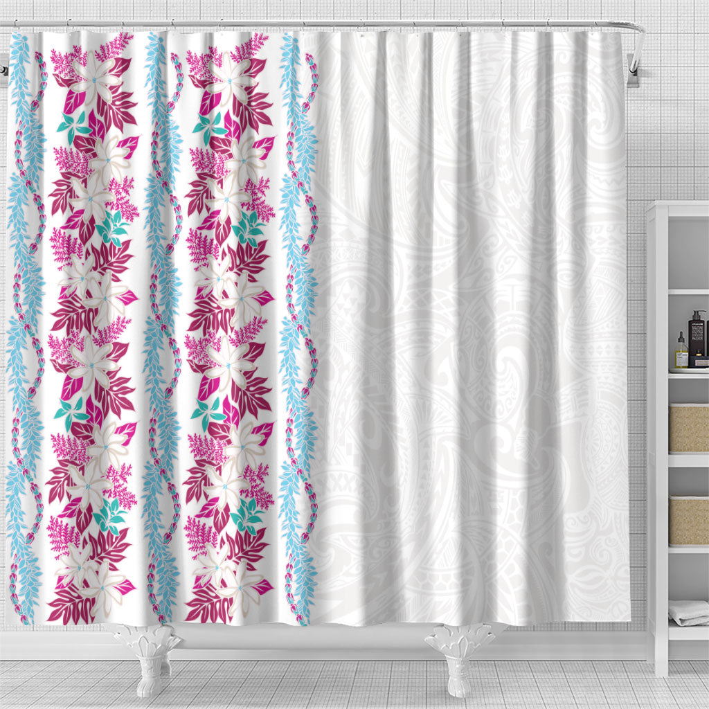 Monstera Tiare Plumeria Shower Curtain Pink Polynesian Pattern LT01 - Polynesian Pride