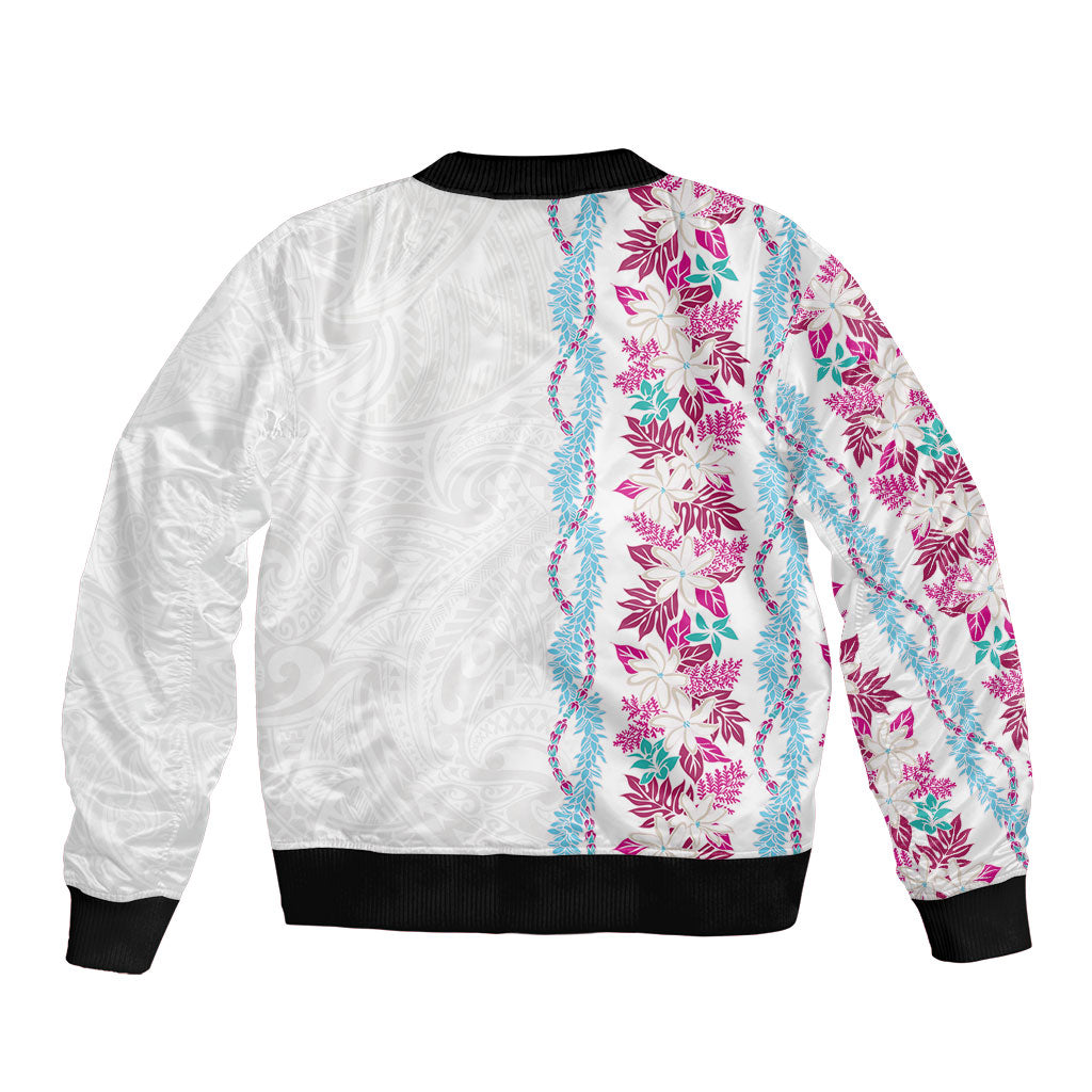 Monstera Tiare Plumeria Sleeve Zip Bomber Jacket Pink Polynesian Pattern LT01 - Polynesian Pride