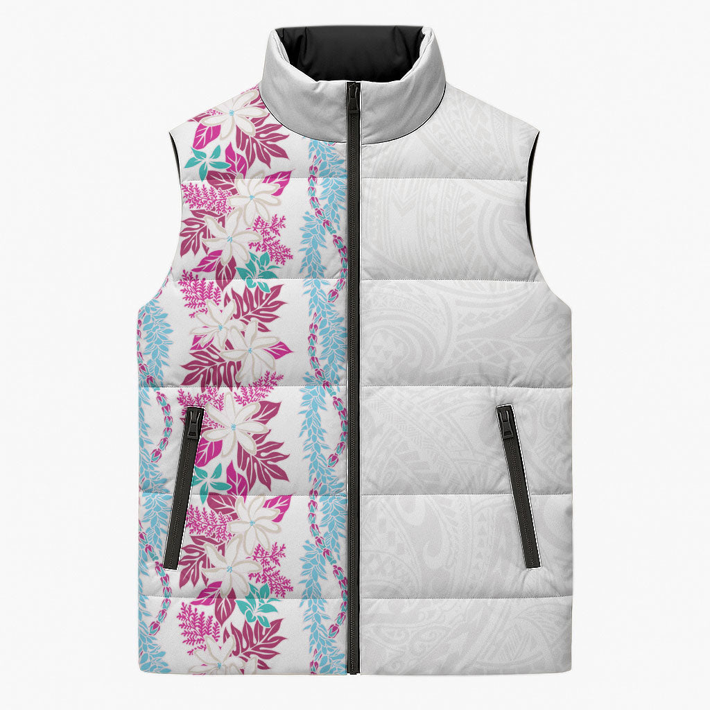 Monstera Tiare Plumeria Sleeveless Puffer Jacket Pink Polynesian Pattern LT01 Unisex Pink - Polynesian Pride