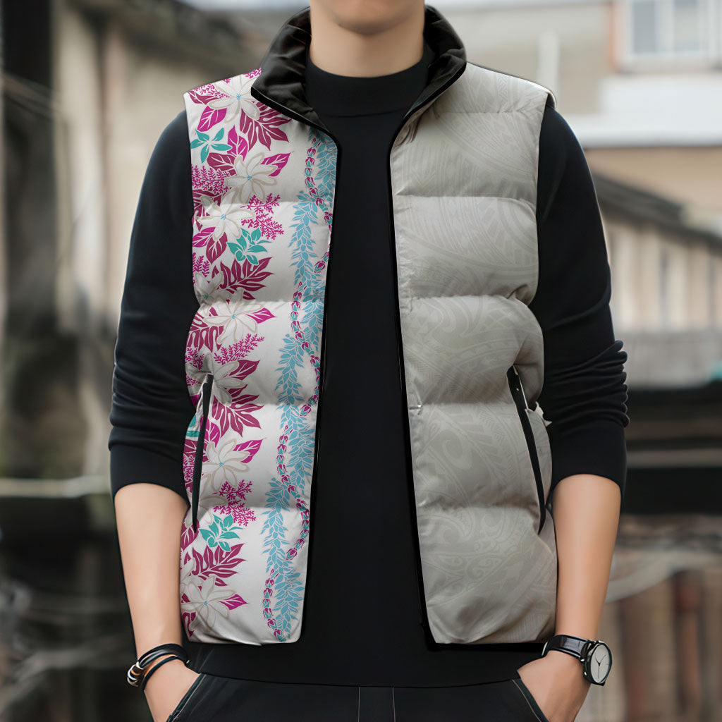 Monstera Tiare Plumeria Sleeveless Puffer Jacket Pink Polynesian Pattern LT01 - Polynesian Pride