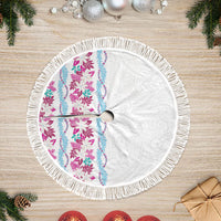 Monstera Tiare Plumeria Tree Skirt Pink Polynesian Pattern LT01 Fringed Pink - Polynesian Pride