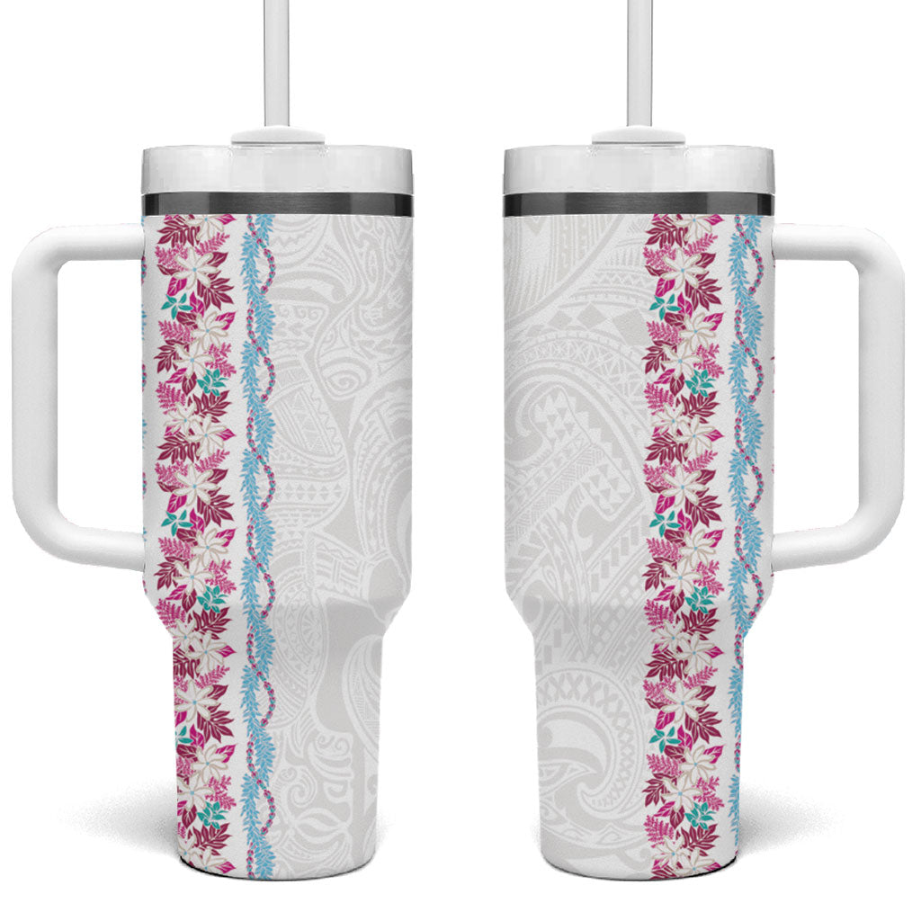 Monstera Tiare Plumeria Tumbler With Handle Pink Polynesian Pattern LT01 One Size: 40 oz Pink - Polynesian Pride