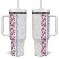 Monstera Tiare Plumeria Tumbler With Handle Pink Polynesian Pattern LT01 One Size: 40 oz Pink - Polynesian Pride