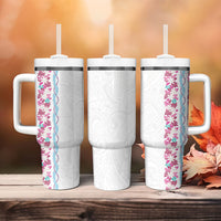 Monstera Tiare Plumeria Tumbler With Handle Pink Polynesian Pattern LT01 - Polynesian Pride