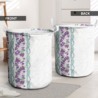 Monstera Tiare Plumeria Laundry Basket Purple Polynesian Pattern LT01 - Polynesian Pride