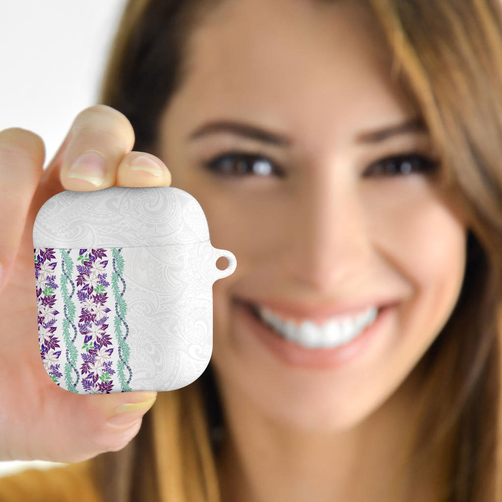 Monstera Tiare Plumeria AirPods Case Purple Polynesian Pattern LT01 - Polynesian Pride