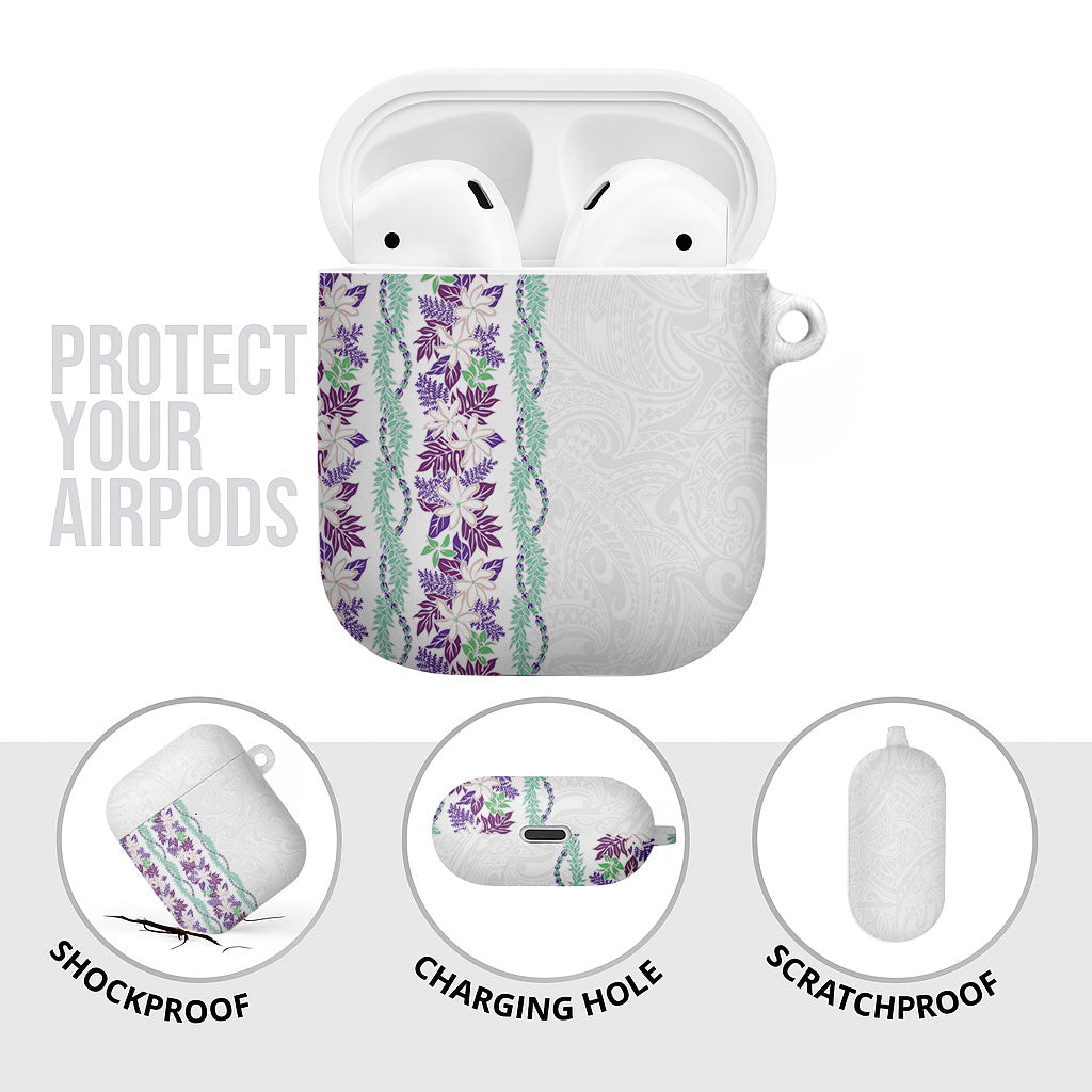 Monstera Tiare Plumeria AirPods Case Purple Polynesian Pattern LT01 - Polynesian Pride