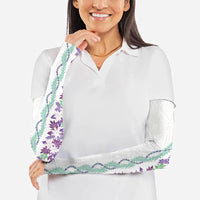 Monstera Tiare Plumeria Arm Sleeves Purple Polynesian Pattern LT01 - Polynesian Pride