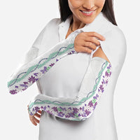 Monstera Tiare Plumeria Arm Sleeves Purple Polynesian Pattern LT01 - Polynesian Pride