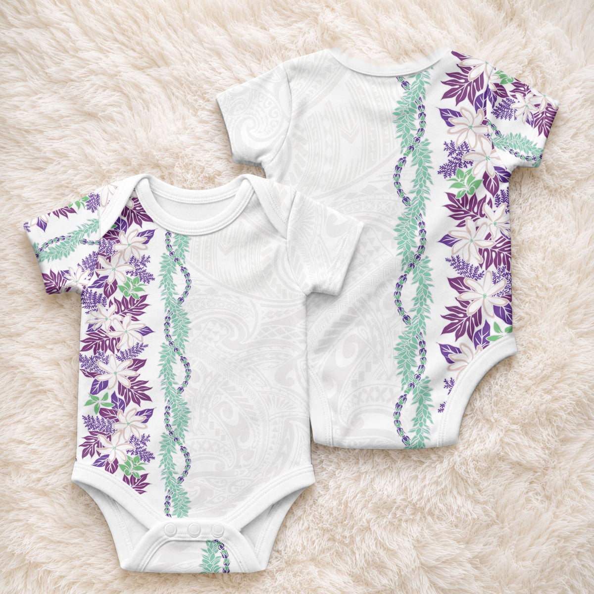Monstera Tiare Plumeria Baby Onesie Purple Polynesian Pattern LT01 - Polynesian Pride