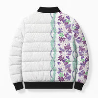 Monstera Tiare Plumeria Bomber Puffer Jacket Purple Polynesian Pattern LT01 - Polynesian Pride