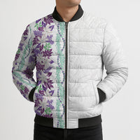 Monstera Tiare Plumeria Bomber Puffer Jacket Purple Polynesian Pattern LT01 - Polynesian Pride