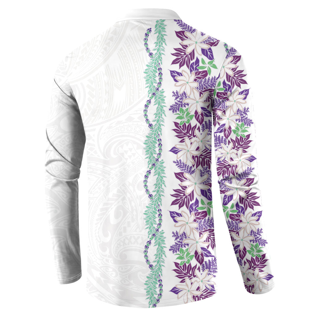 Monstera Tiare Plumeria Button Sweatshirt Purple Polynesian Pattern LT01 - Polynesian Pride
