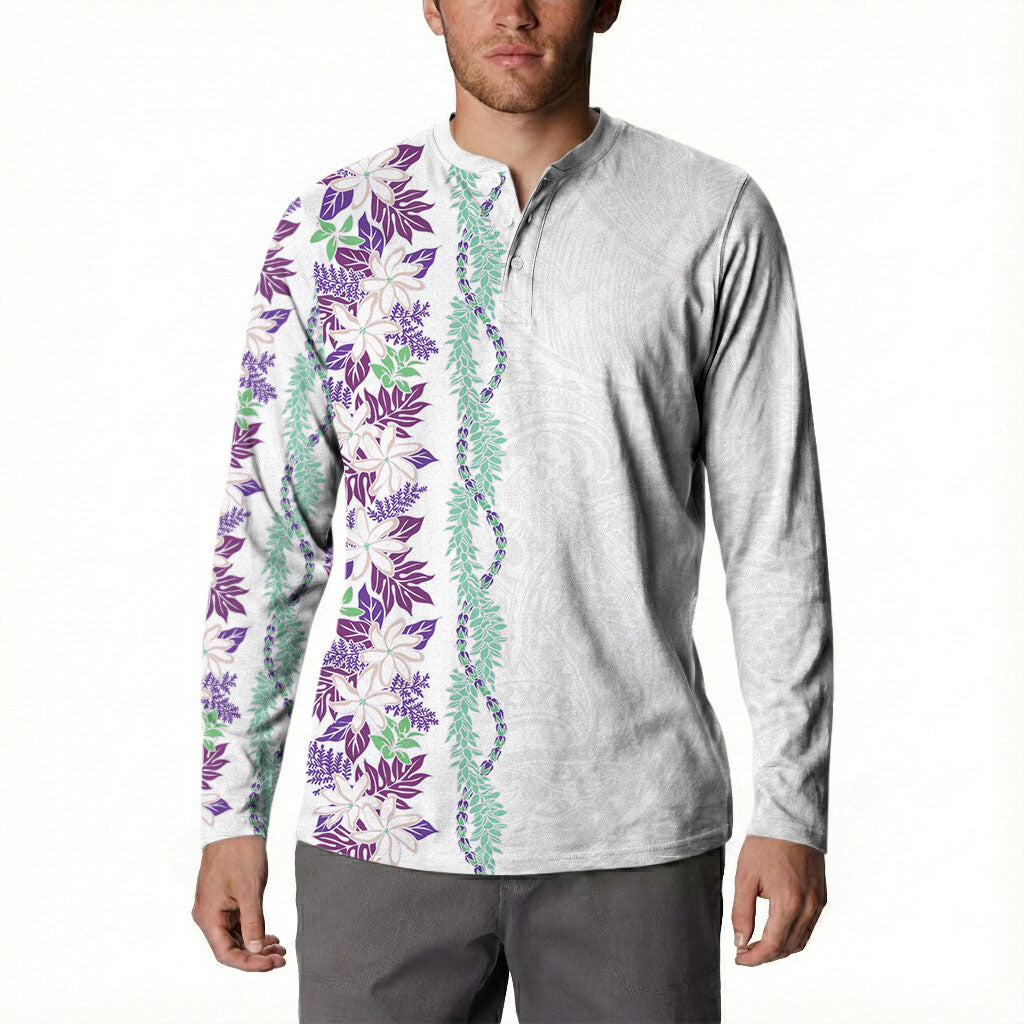 Monstera Tiare Plumeria Button Sweatshirt Purple Polynesian Pattern LT01 - Polynesian Pride