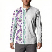 Monstera Tiare Plumeria Button Sweatshirt Purple Polynesian Pattern LT01 - Polynesian Pride