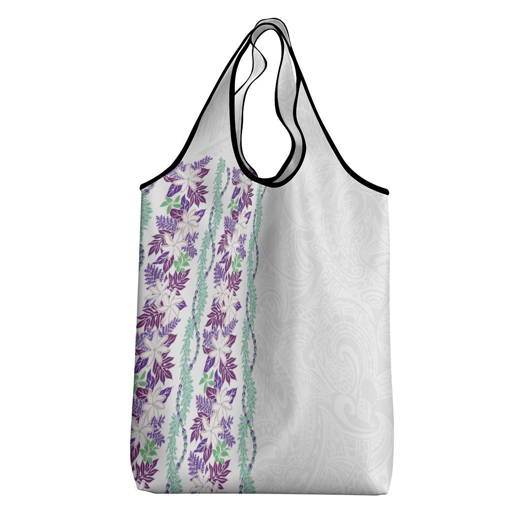 Monstera Tiare Plumeria Grocery Bag Purple Polynesian Pattern LT01 - Polynesian Pride